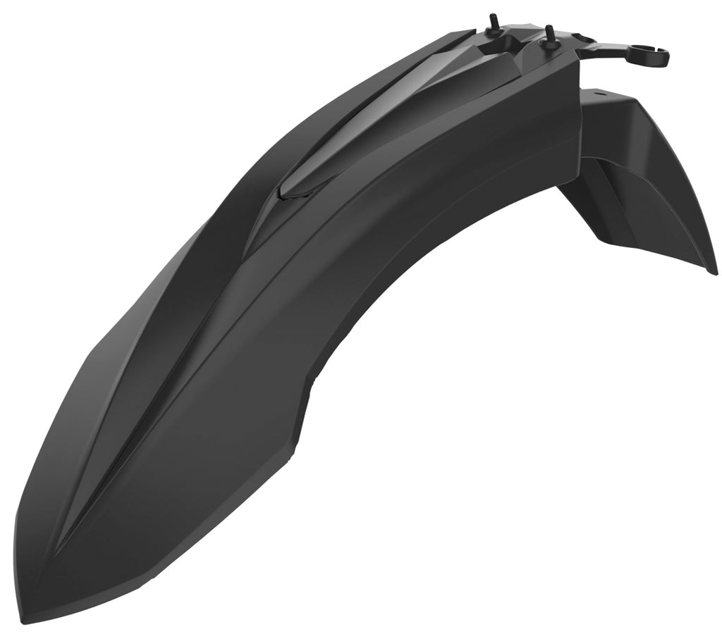Black Polisport Plastics Beta front fender made of durable plastic, designed for motorcycle protection and style.