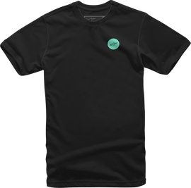 Alpine Star Faster Tee in black, casual men's t-shirt with Alpine Star logo, front view showing fabric and fit.