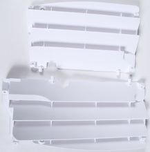 Load image into Gallery viewer, Polisport Plastics white radiator louvers for motorcycle, showing sleek plastic vents designed for cooling system protection.