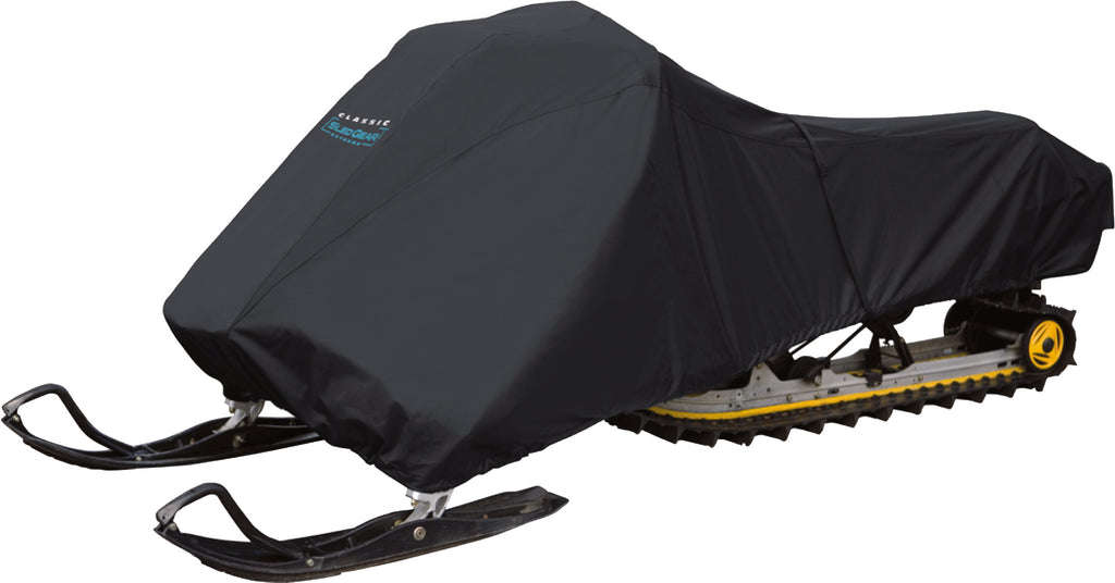 Black Classic Accessories storage cover for short track, medium size, designed to protect outdoor storage units.