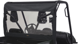 Classic Accessories UTV rear window windscreen in black, showing clear plastic material and mounting frame for off-road vehicle.