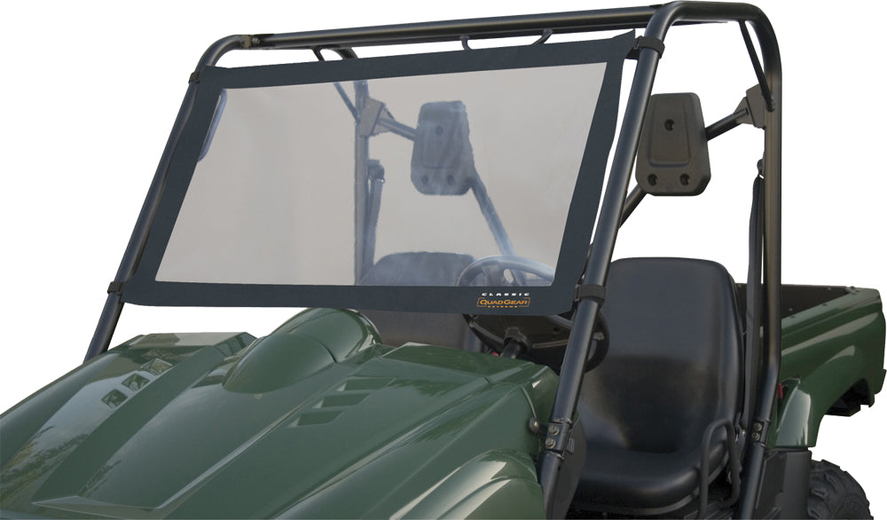 Black Classic Accessories UTV windshield for Kawasaki and Polaris, durable windscreen for off-road vehicles.