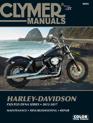 Clymer repair manual for Harley-Davidson Dyna models, showcasing detailed illustrations and instructions for motorcycle maintenance.