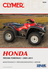 Clymer repair manual for Honda Foreman 500 ATV, model 27-M206, showing detailed illustrations and instructions for maintenance and repairs