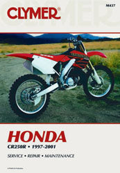 Clymer repair manual for Honda CR250 motocross bike, showing cover with tool illustrations and technical diagrams.