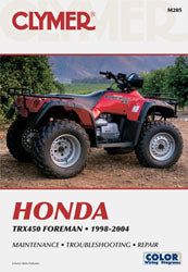 Clymer repair manual for Honda TRX450 Foreman 450 ATV, detailed tools guide with illustrations and maintenance instructions.