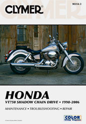 Clymer repair manual for Honda VT750 motorcycle, showing detailed diagrams and instructions for maintenance and repairs.