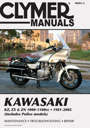 Clymer repair manual for Kawasaki 1000/1100 Fours, detailed motorcycle maintenance guide, showing cover with manual title.