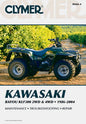 Clymer repair manual for Kawasaki KLF300 ATV, showing detailed illustrations and troubleshooting tips inside the tools book