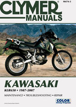 Charger l'image dans la galerie, Clymer repair manual for Kawasaki KLR650 motorcycle, showing detailed tool illustrations and repair instructions.