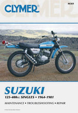 Charger l'image dans la galerie, Clymer repair manual for Suzuki 125-400cc motorcycle, showing cover with technical diagrams and repair instructions.