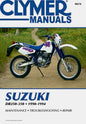 Clymer repair manual for Suzuki DR250 and DR350 motorcycles showing detailed cover and tool illustrations.
