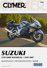 Load image into Gallery viewer, Clymer Suzuki Hayabusa 27-M265 repair manual cover showing detailed illustrations and repair instructions for motorcycle maintenance.
