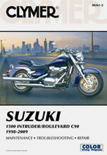 Charger l'image dans la galerie, Clymer repair manual for Suzuki Intruder and Boulevard motorcycles, showing the book cover with detailed repair instructions.