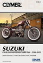 Clymer repair manual for Suzuki Savage LS650 motorcycle, showing detailed diagrams and repair instructions in the book.