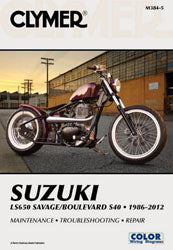 Clymer repair manual for Suzuki Savage LS650 motorcycle with detailed tools and diagrams on the cover.