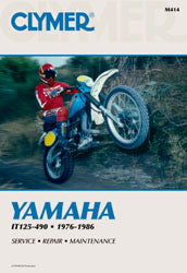 Clymer repair manual for Yamaha IT 125-490 motorcycle, showing detailed illustrations and instructions for maintenance and repairs.