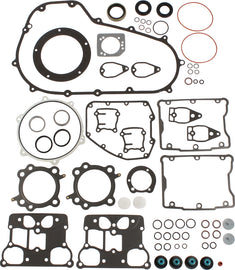 Cometic complete exhaust gasket twin cam kit showing metal and rubber sealing components for motorcycle engine sealing.