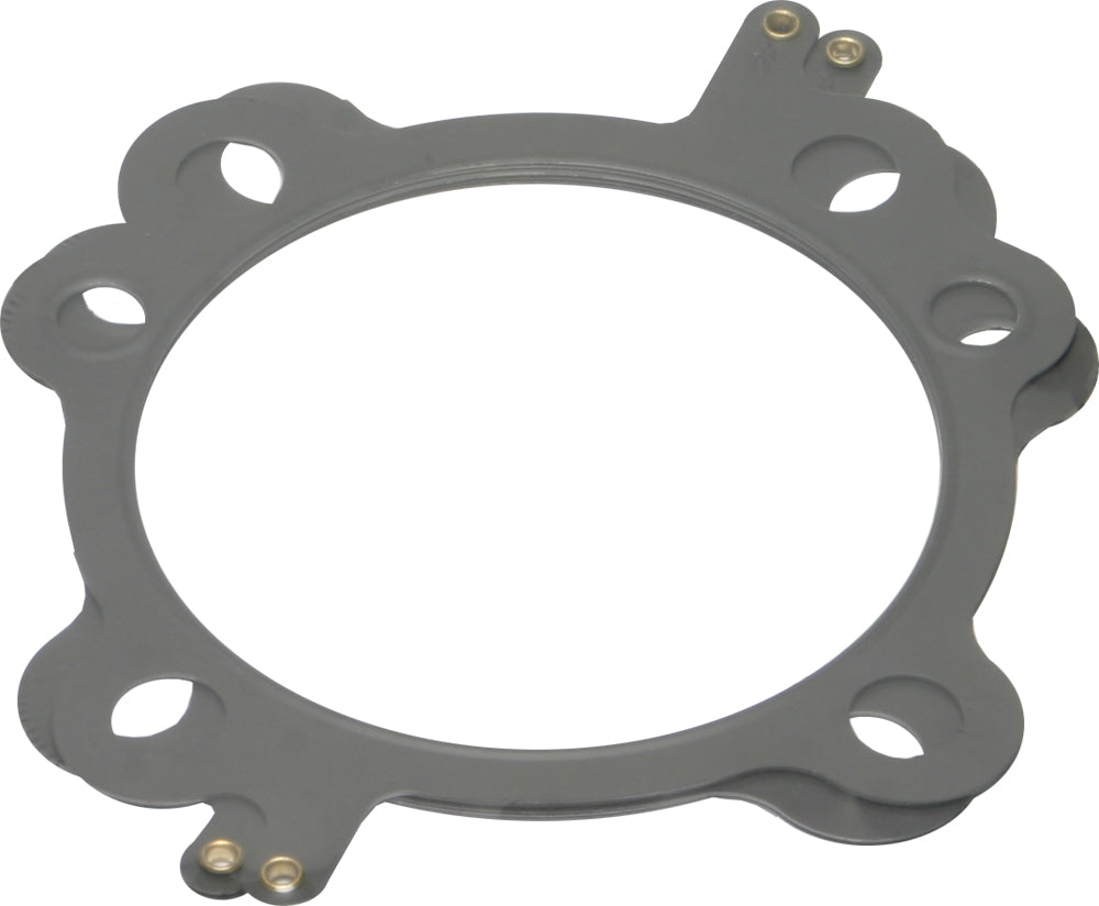 Close-up of Cometic twin cam head gasket set in .030 inch thickness, showing rubber seals and metal layers for engine sealing.