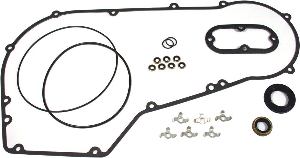 Cometic primary gasket and seal kit for Harley Big Twin engines, includes gaskets and seals for engine rebuilds.