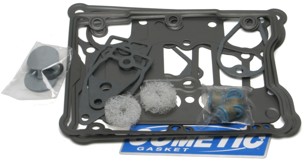 Cometic Twin Cam rocker box gasket kit with seals, durable automotive gaskets for engine maintenance, shown in the image.
