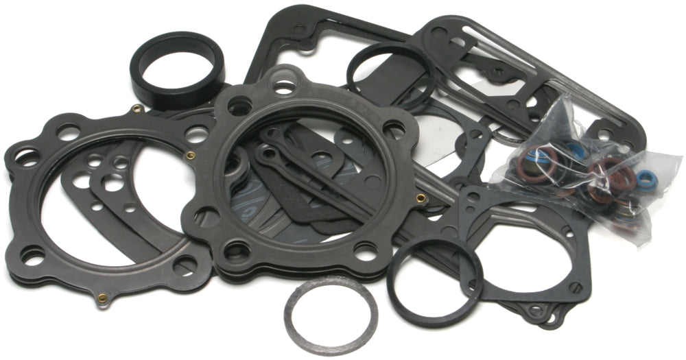 Cometic top end gasket kit for Evo Big Twin motorcycle engine, includes gaskets and seals without rubber components.