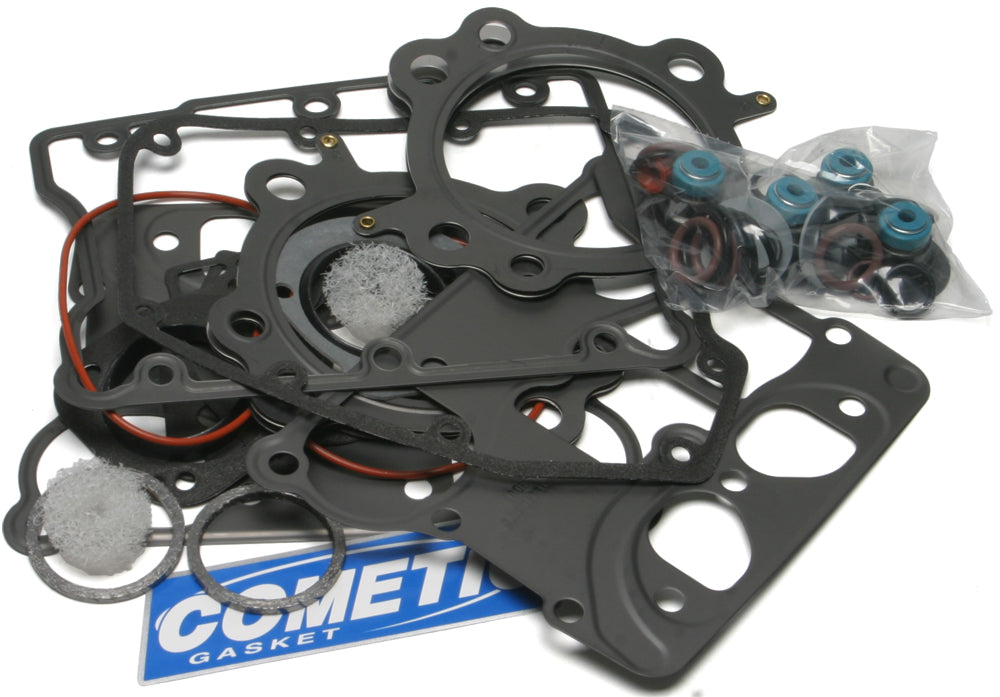 Cometic top end engine gasket twin cam kit, original equipment style, for motorcycle engines, shown in the image.