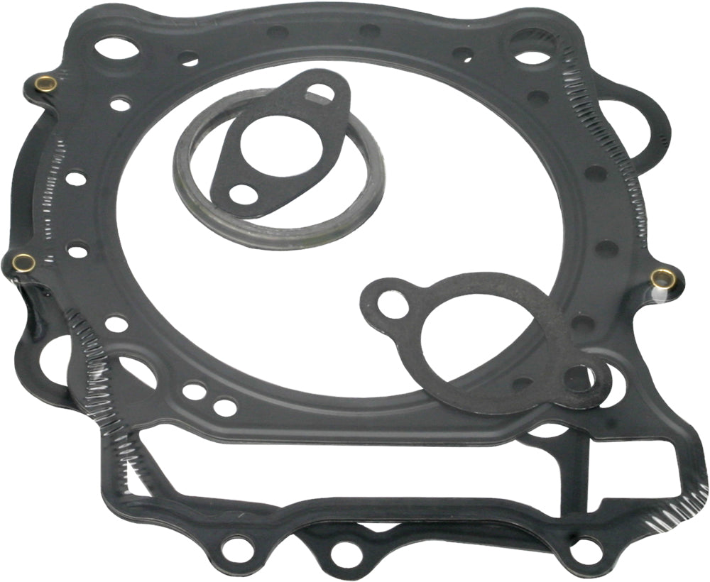Cometic top end gasket kit with multiple gaskets and seals for engine repair, shown laid out on a flat surface.