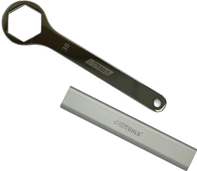 Cruztools 36mm axle wrench with extension for Pan America and Indian FTR motorcycle maintenance and repair tools
