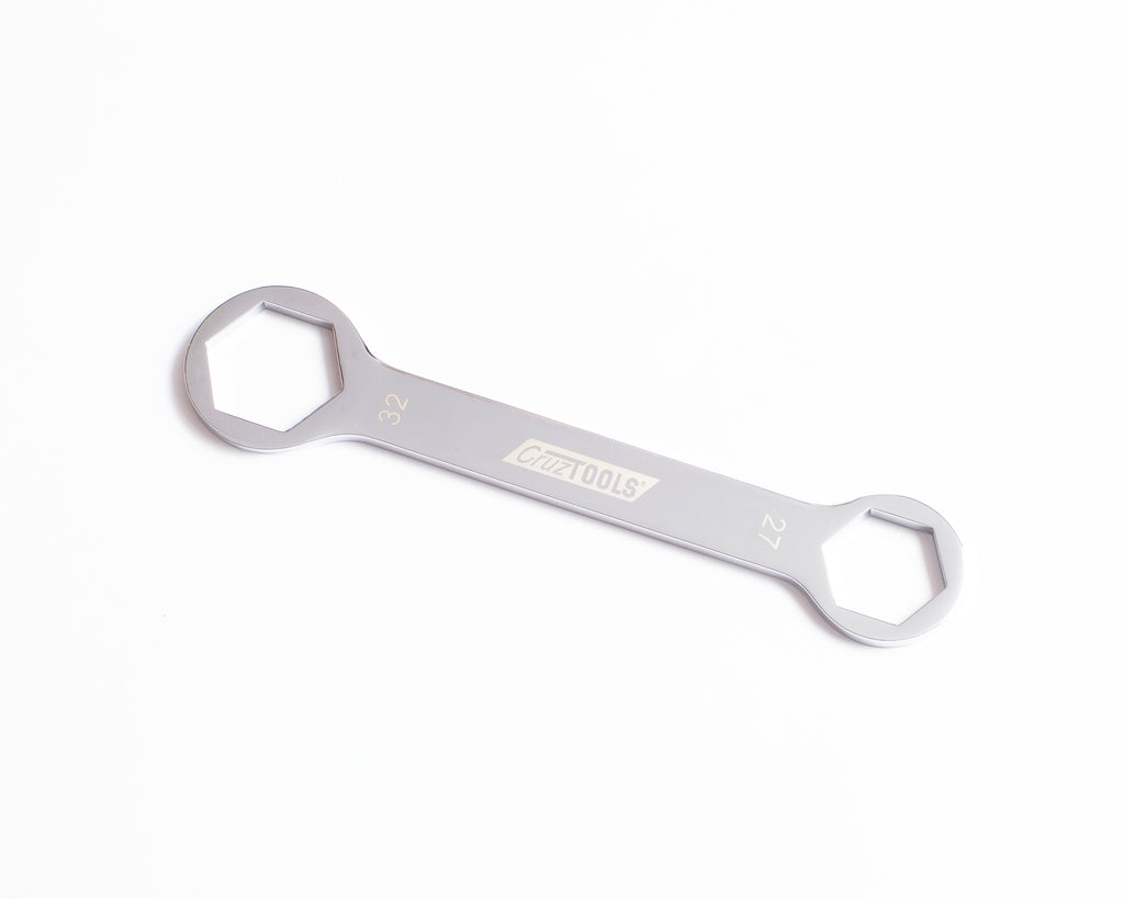 Cruztools Combo Axle Wrench for KTM and Husqvarna motorcycles, 27mm and 32mm sizes, durable metal tool for axle maintenance.