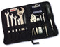 Cruztools Econokit M1 tool kit with various bike repair tools, compact and organized in a black carrying case.