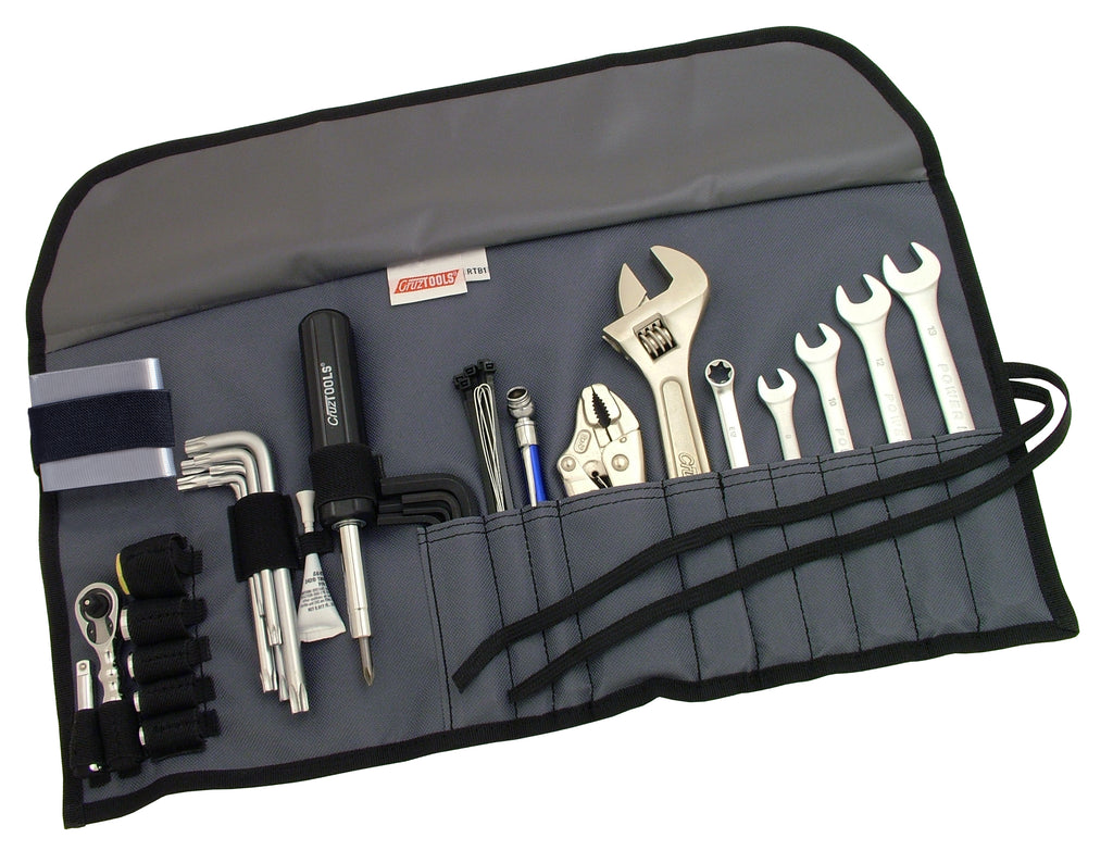 Cruztools Roadtech B1 tool kit for BMW, containing various automotive repair tools, organized in a compact black case.