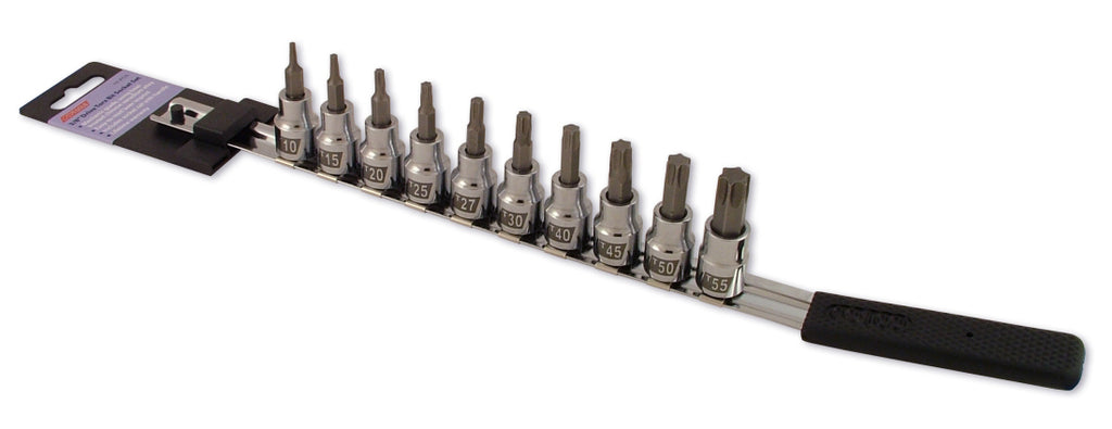 Cruztools 10-piece Torx socket bit set with various sizes for automotive and mechanical repair, compact tool kit for versatile use