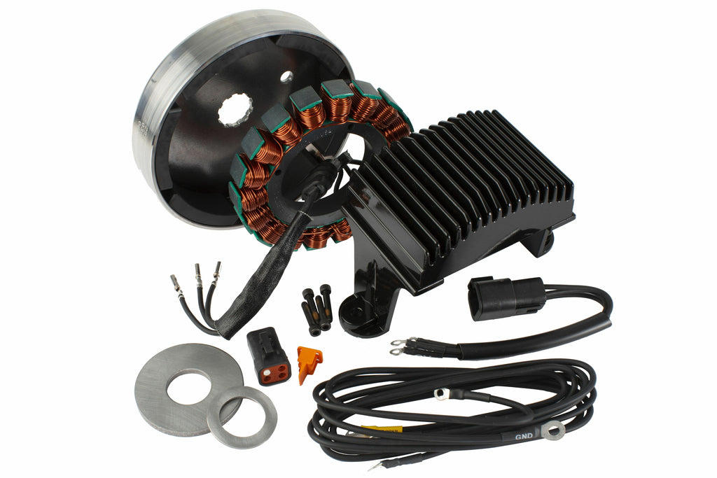 Cycle Electric alternator kit for Harley FLH, FLT, FXR models 1979-1996, showing the electrical components and mounting hardware.