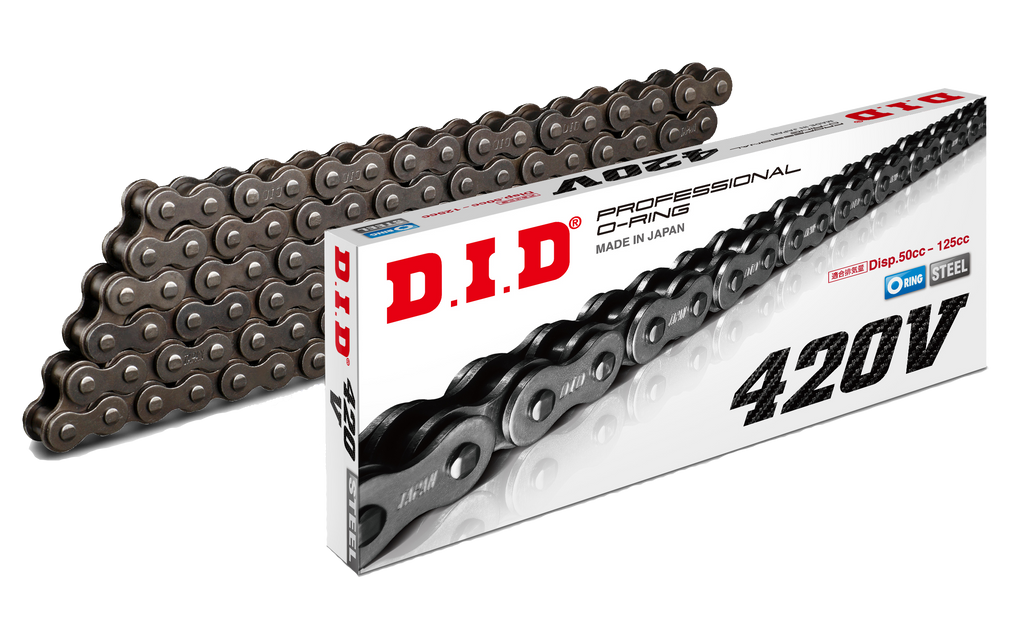 D.I.D 420V-100L Pro Vo-Ring Chain in natural finish, showing the durable motorcycle chain with Vo-Ring links.