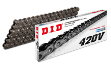 Load image into Gallery viewer, D.I.D 420V-100L Pro Vo-Ring Chain in natural finish, showing the durable motorcycle chain with Vo-Ring links.