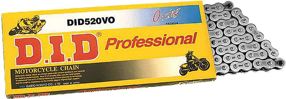 D.I.D Professional 520VO-100 motorcycle chain with gold links, designed for durability and high performance.