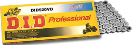 D.I.D Professional 520VO-118 motorcycle chain with 118 links, black metal links, and durable construction for high-performance riding.