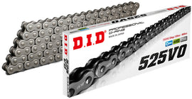 D.I.D 525VO-110 motorcycle chain with silver links, designed for durable power transfer and high performance.