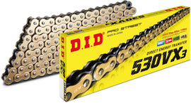 D.I.D 530VX3 Gold Chain, 110 links, for motorcycle, with gold finish and durable construction