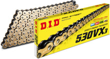 Load image into Gallery viewer, Gold D.I.D Chain 530VX3 110L for bikes, featuring durable links and high-quality construction, ideal for motorcycle or bike use.