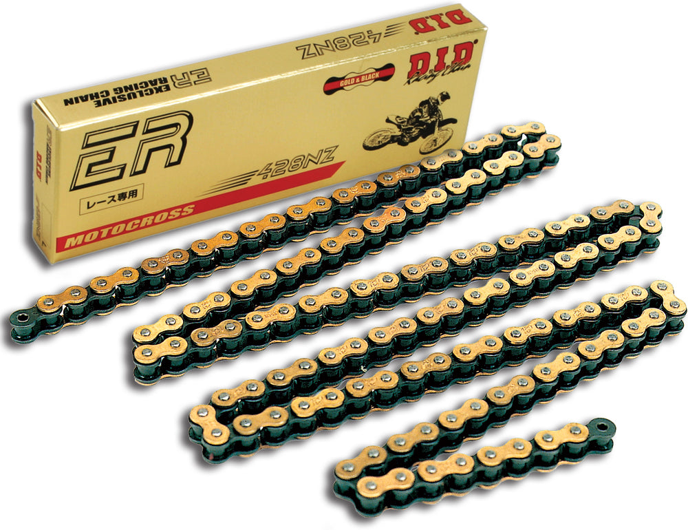 D.I.D Super 428NZG-120 non O-ring motorcycle chain in gold, featuring durable links and high-performance design