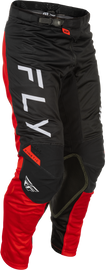 Fly Racing Kinetic Mesh Center Pants in black, white, and red, size 38, showing lightweight, breathable motocross riding gear.