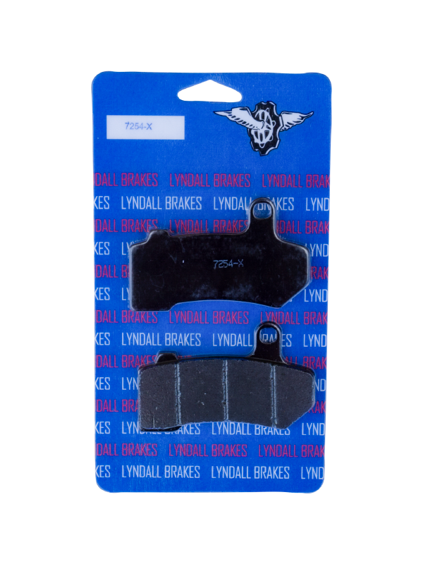 Lyndall Racing Brakes Lyndall Racing Brake Pad X Fr 815-0020 showing metallic brake pad with branded label and brake components