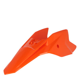 Acerbis orange rear fender for KTM 16 motorcycle, showcasing the curved plastic design and mounting points.