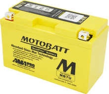 Load image into Gallery viewer, Motobatt MB7U sealed factory-activated motorcycle battery with top terminals, shown in the product image.