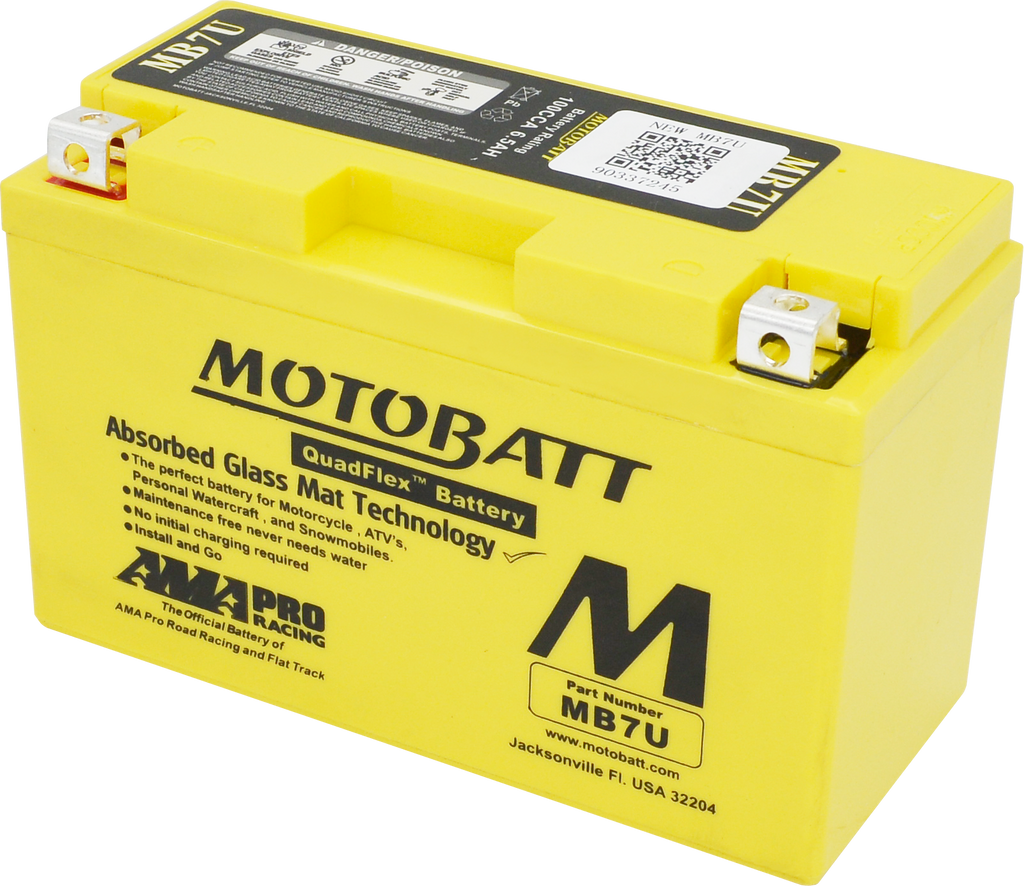 Motobatt MB7U sealed factory-activated motorcycle battery with 491-1011 model number and durable construction