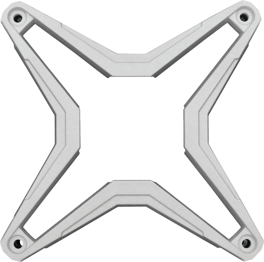 SSV Works white grill inserts for vehicle, featuring sleek design and brand logo, installed on front grill.
