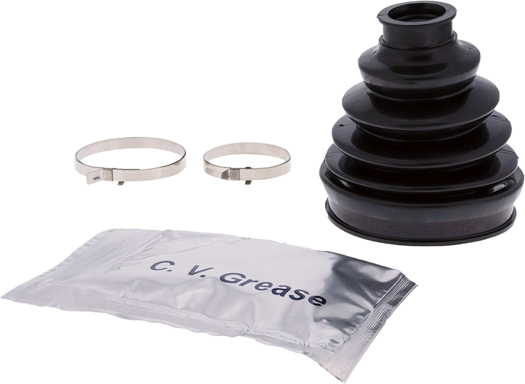 All Balls CV boot kit 21-95054 drive component showing rubber boot and clamps for vehicle axle repair.
