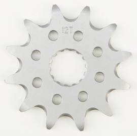 Steel Fire Power 12T front CS sprocket for 520 gas and Yamaha off-road motorcycles, shown in close-up with visible teeth.